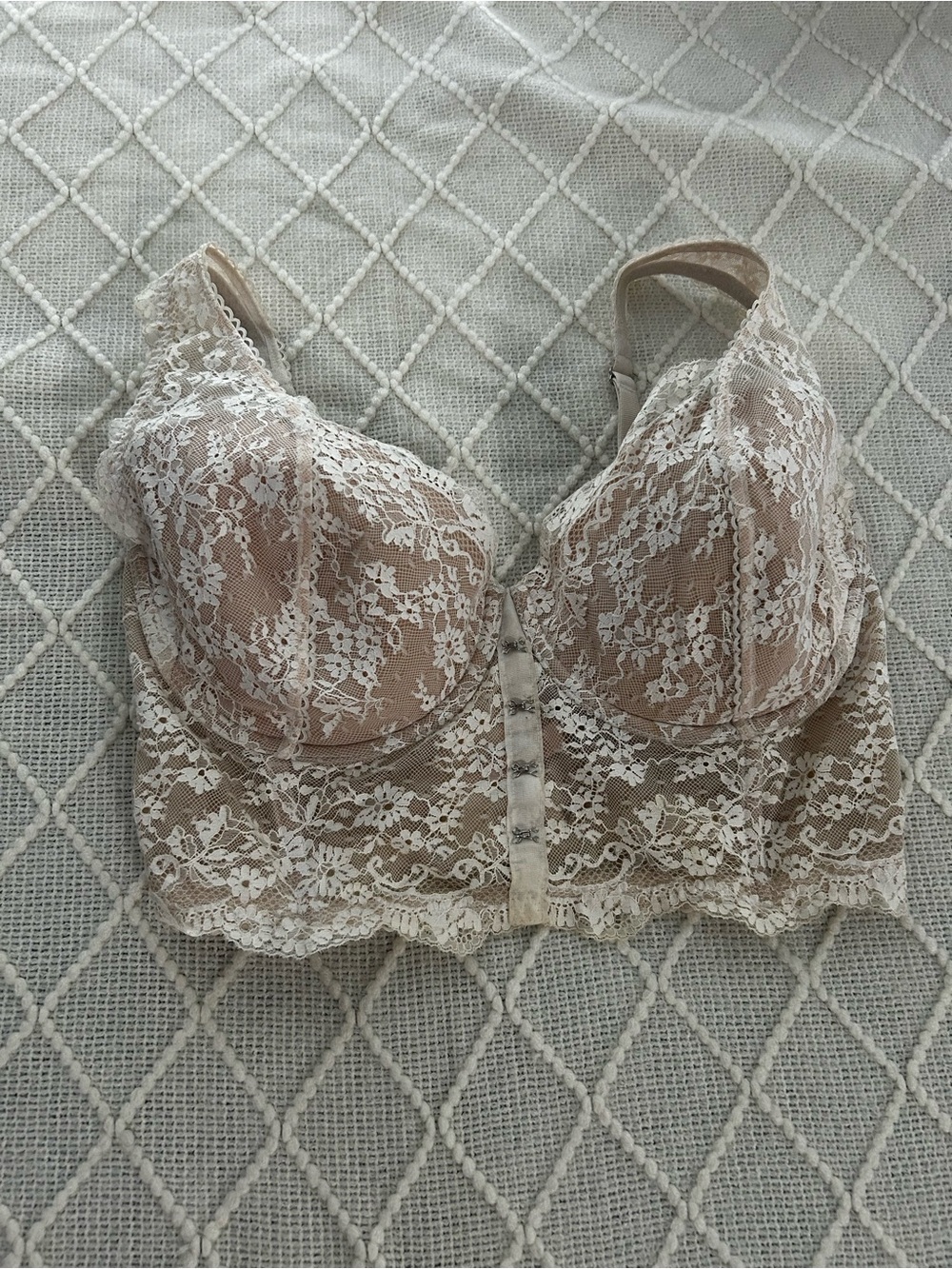 Victoria's Secret Beige Bra with White Lace Overlay